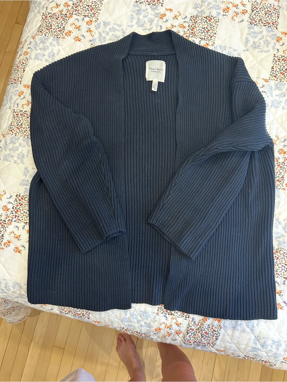 Part two Dark Navy Ribbed Open Cardigan